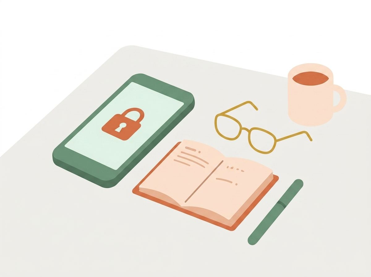 スマホとパスワードのメモ帳のイラスト