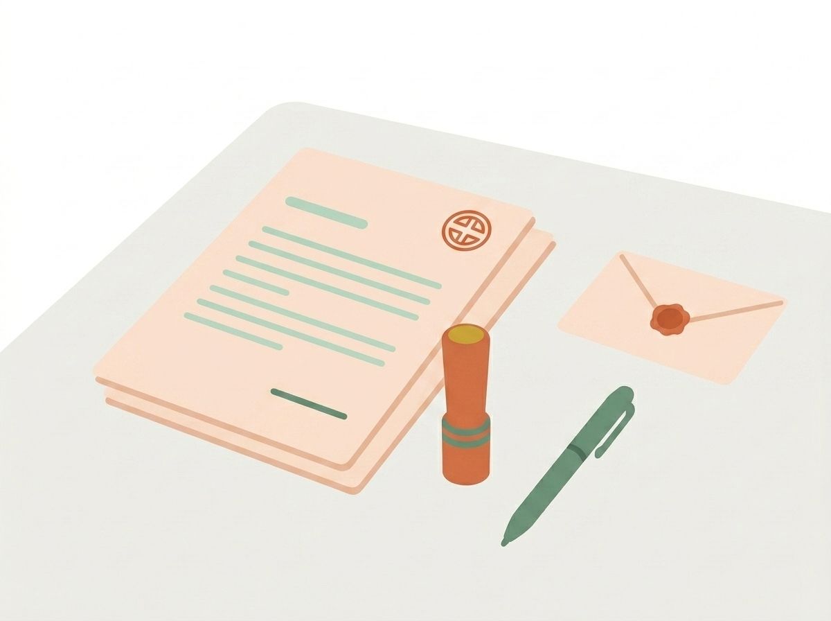 書類と印鑑を整えた手続きのイメージイラスト